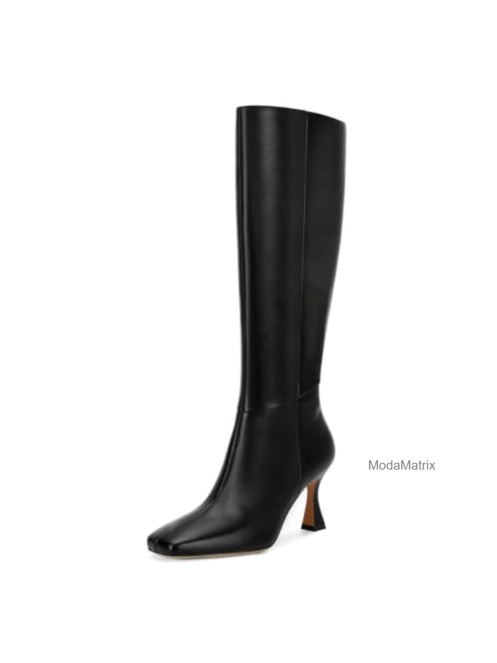Faux Leather Knee High Boots Square Toe Kitten Heel Side Zipper Women's Dress